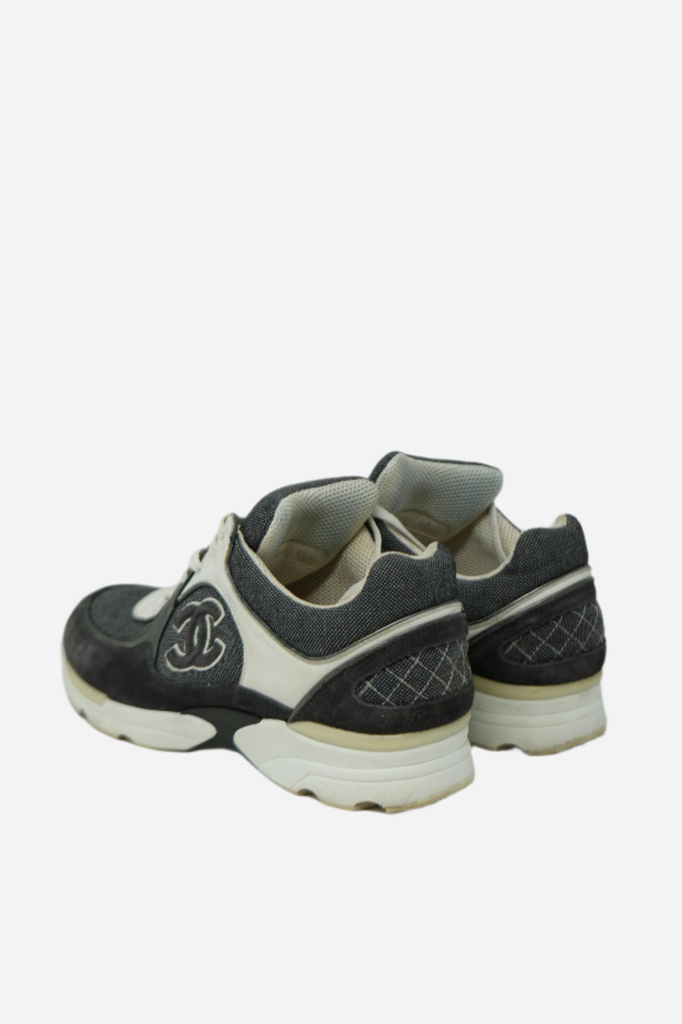 Pre-owned Chanel Mesh Suede CC Logo Sneakers Size 39.5