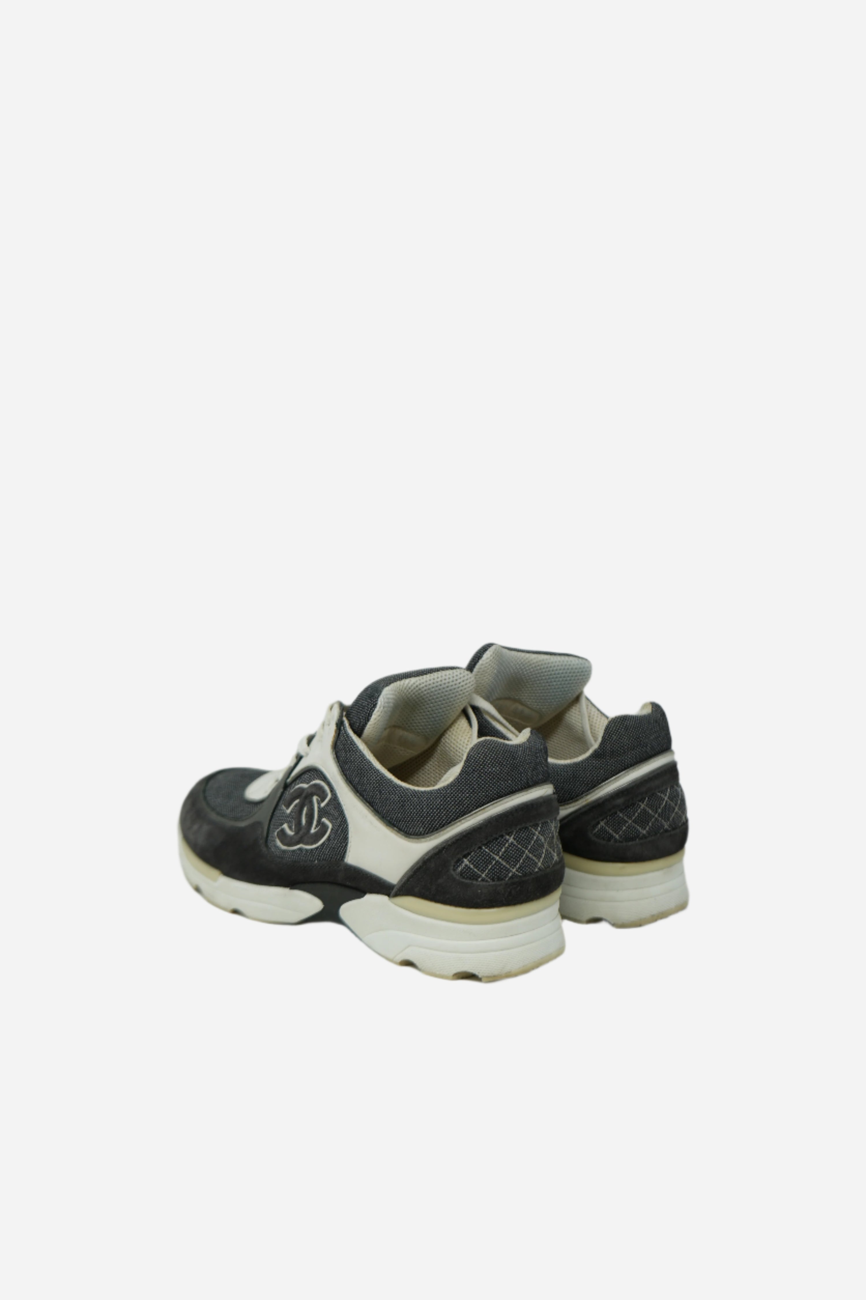 Pre-owned Chanel Mesh Suede CC Logo Sneakers