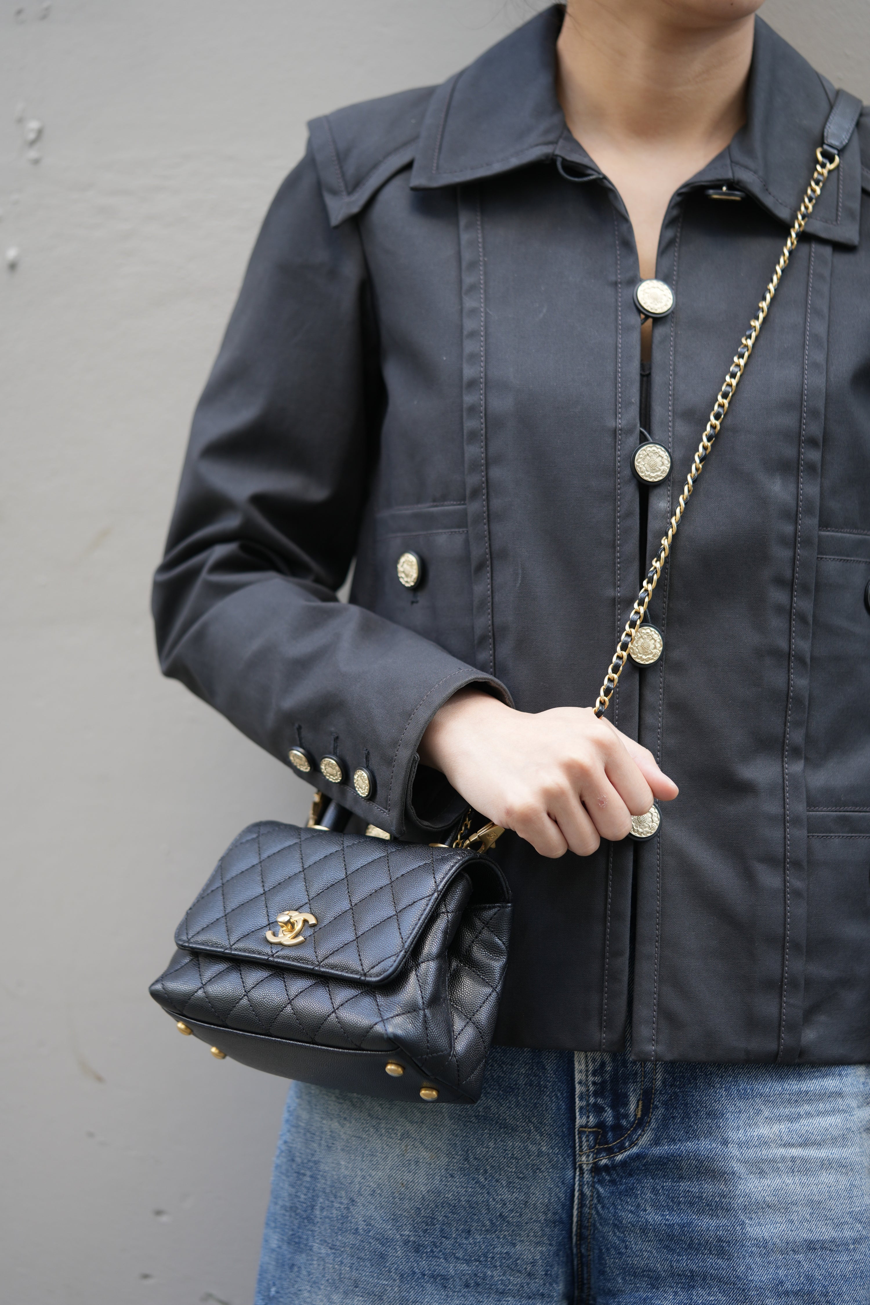 Pre-Owned Chanel Black Caviar Extra Mini Chain Wrapped Coco Handle