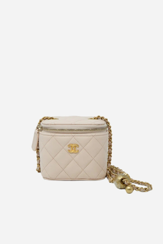 Pre-Owned Chanel 2021 SMALL VANITY WITH CHAIN Beige