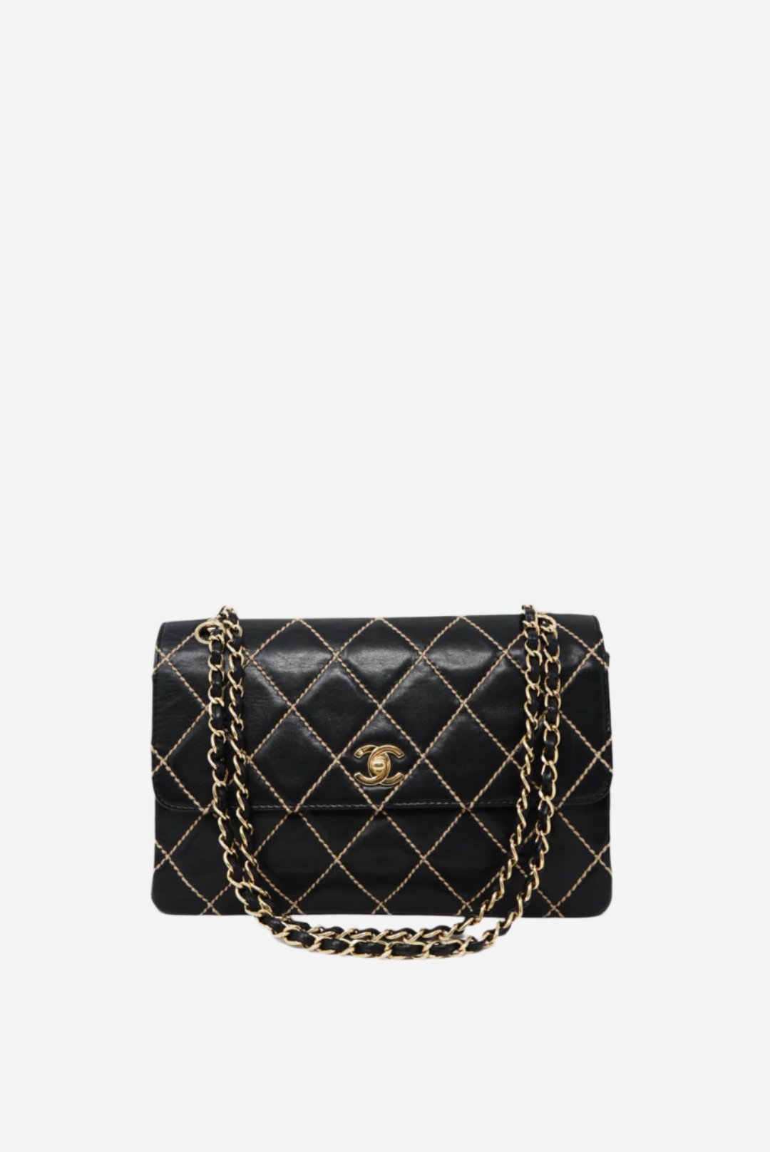 Pre-Owned CHANEL Wild Stitch Shoulder Bag Black 2003-2004