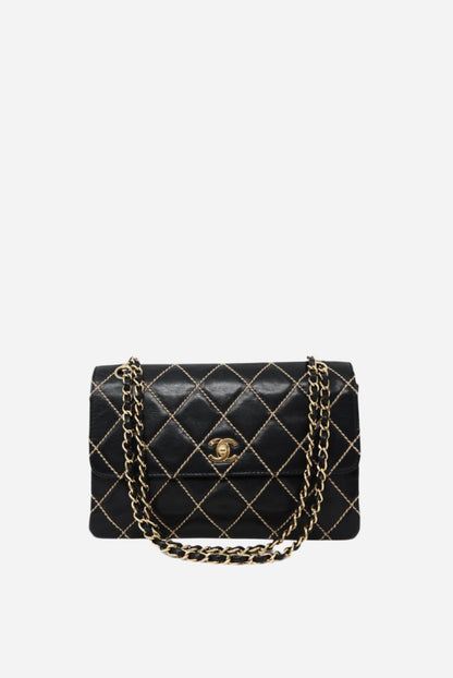 Pre-Owned CHANEL Wild Stitch Shoulder Bag Black 2003-2004