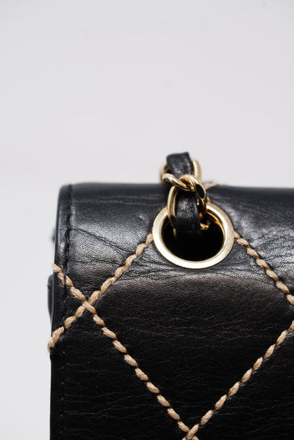 Pre-Owned CHANEL Wild Stitch Shoulder Bag Black 2003-2004