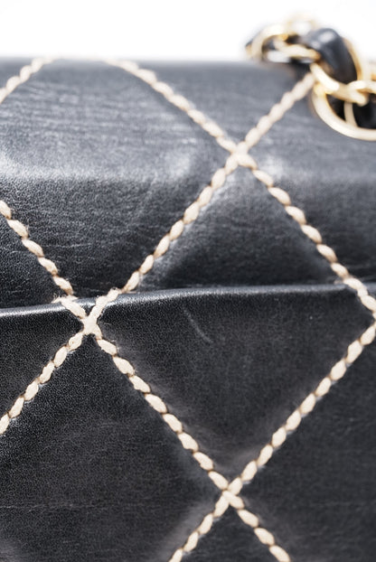 Pre-Owned CHANEL Wild Stitch Shoulder Bag Black 2003-2004