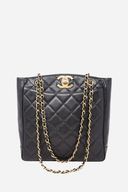 Pre-Owned Chanel Black Quilted Caviar Tote Bag
