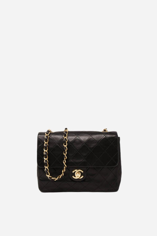 Pre-Owned CHANEL Black Lambskin Mini Square 1991-1994 refurbished