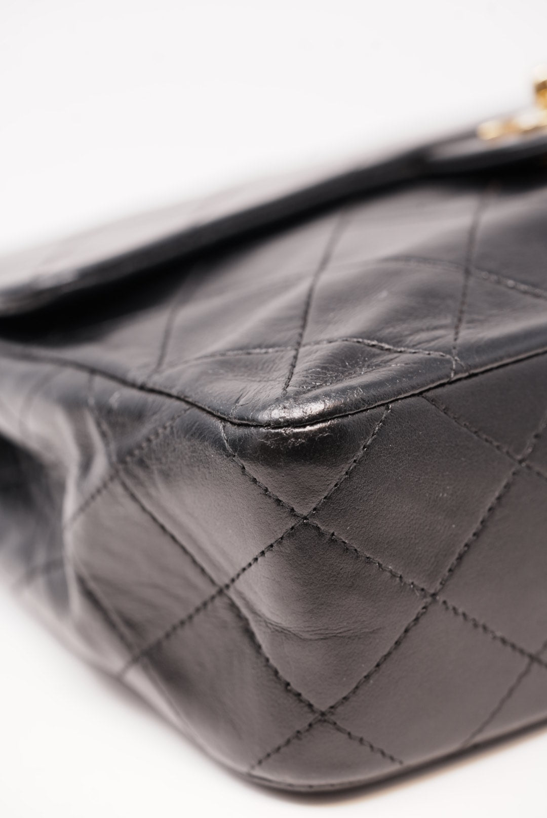 Pre-Owned CHANEL 1991-1994 Black Lambskin Mini Square refurbished