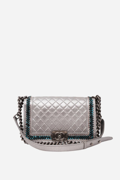 Pre-Owned Chanel Metallic Lambskin Medium Boy Flap 2014-2015
