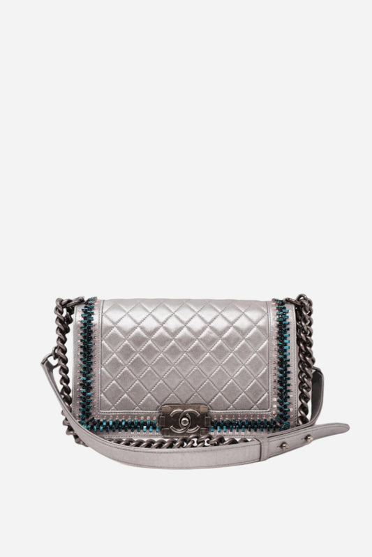 Pre-Owned Chanel Metallic Lambskin Medium Boy Flap 2014-2015