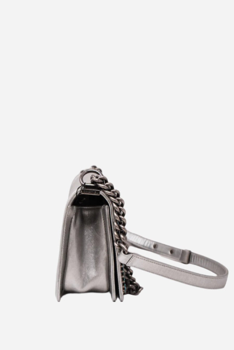 Pre-Owned Chanel Metallic Lambskin Medium Boy Flap 2014-2015