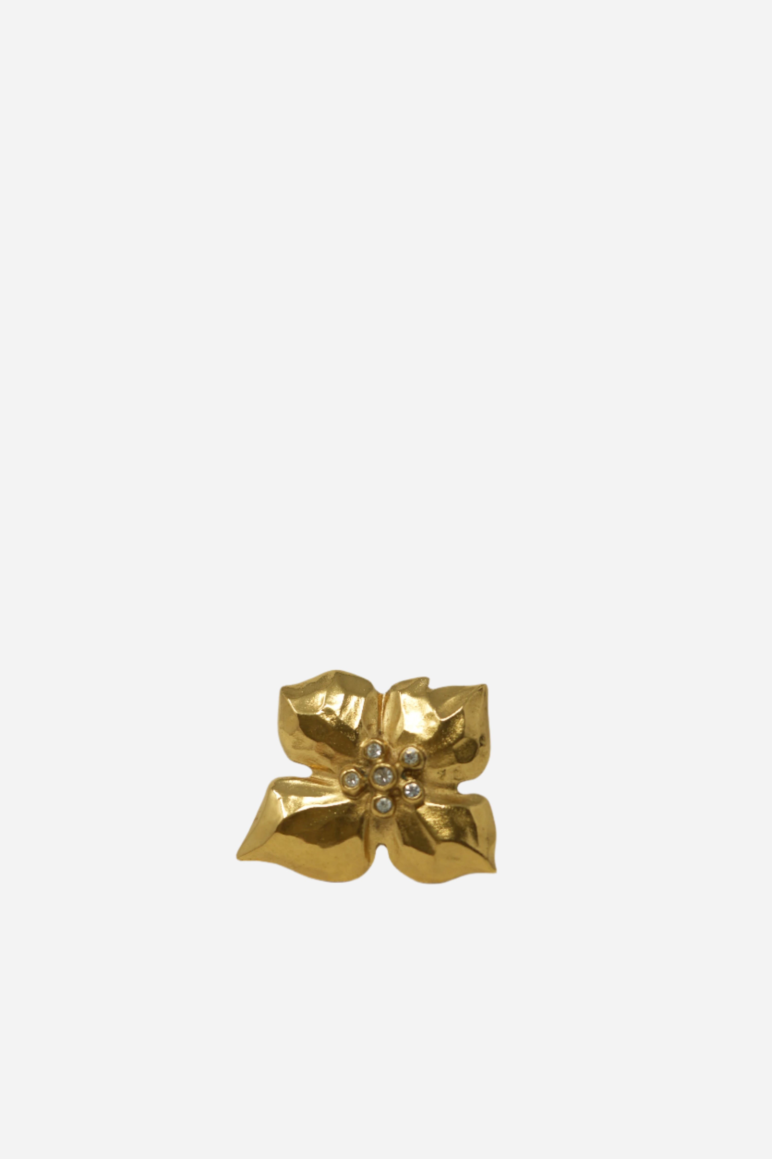 YSL Rhinestone Leaf Brooch