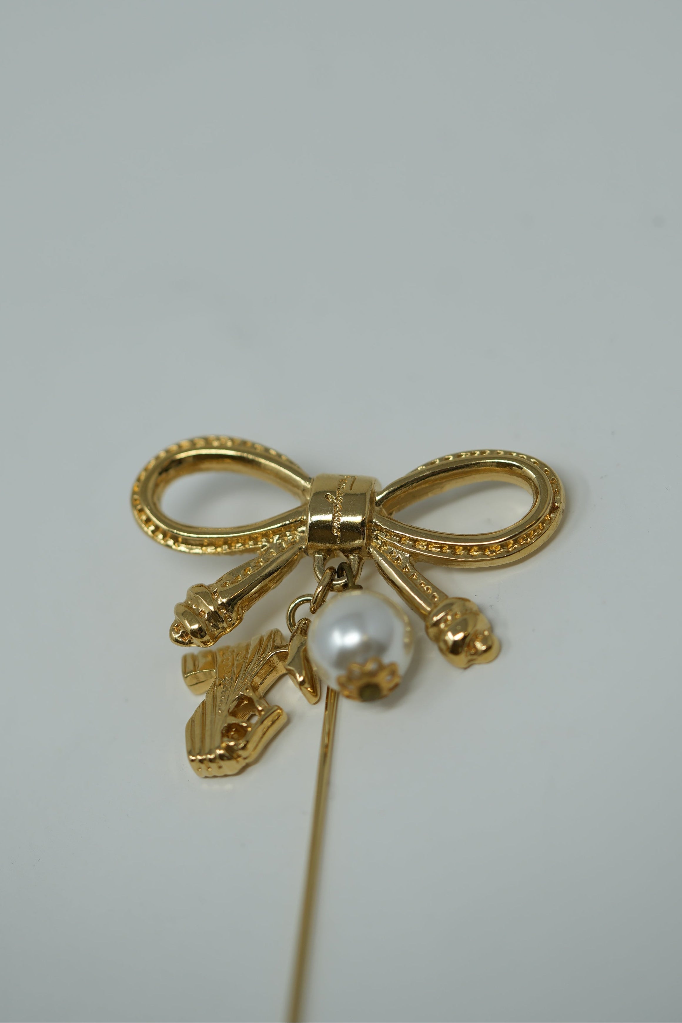 Ferragamo Bowtie Pearl Brooch