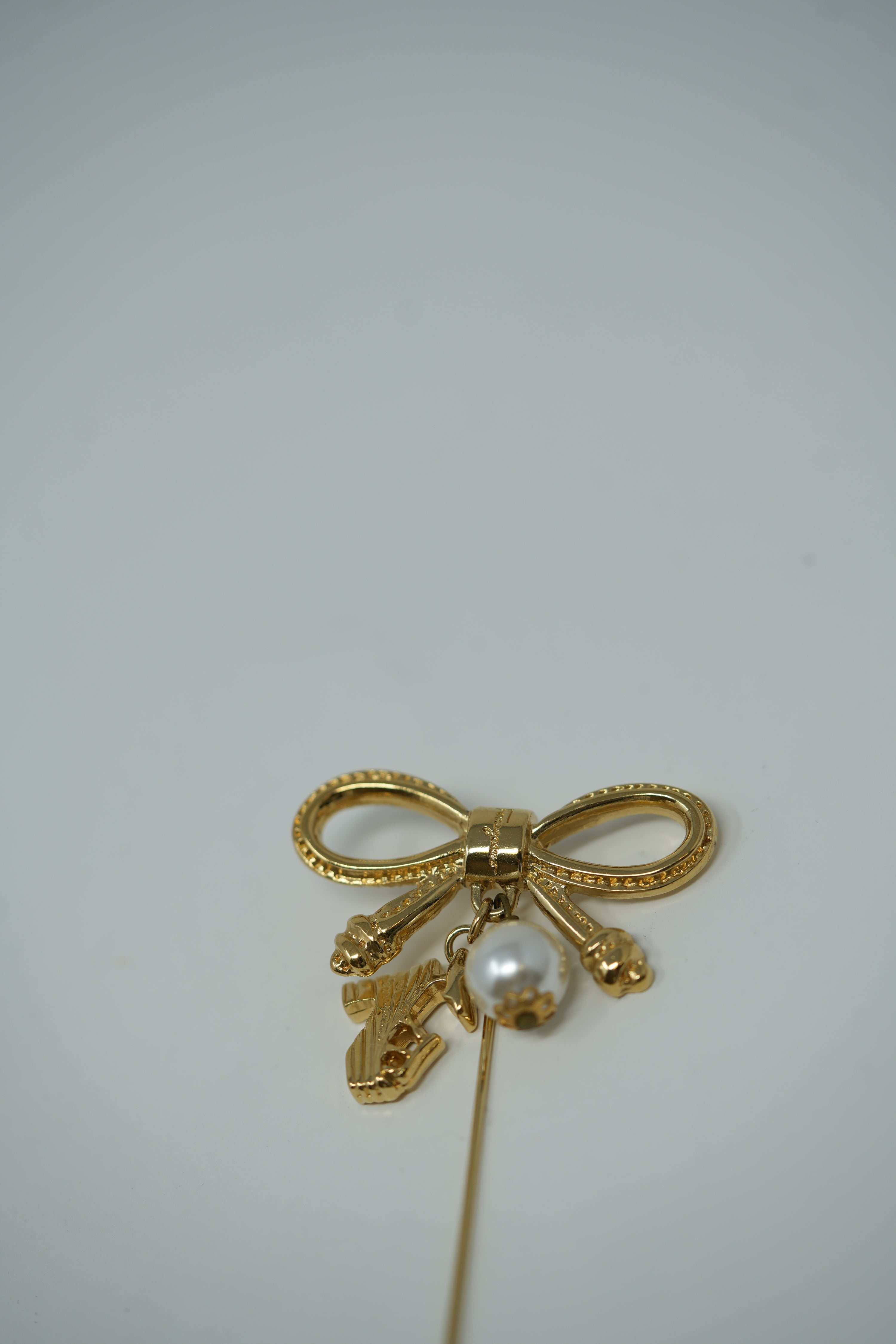Ferragamo Bowtie Pearl Brooch