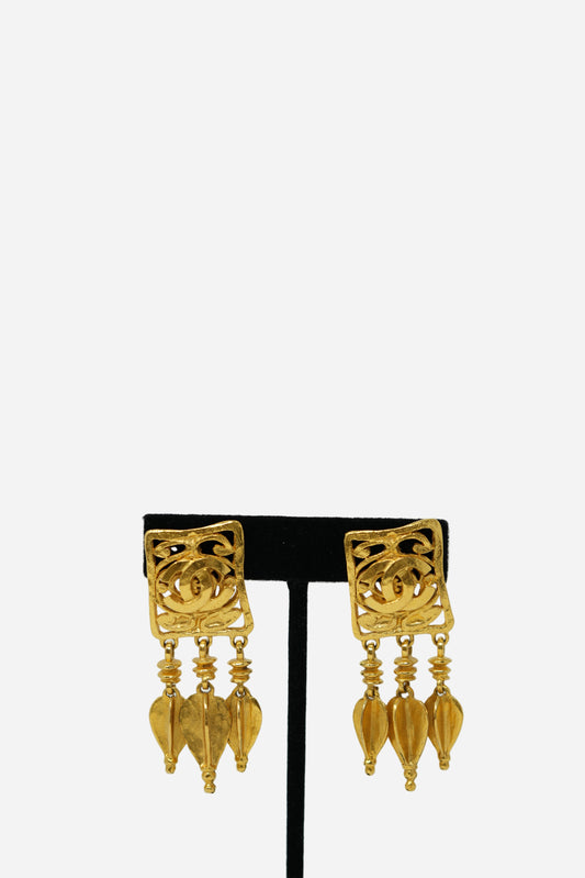 Pre-owned Chanel 1995 Dangle Hoop CC Earrings