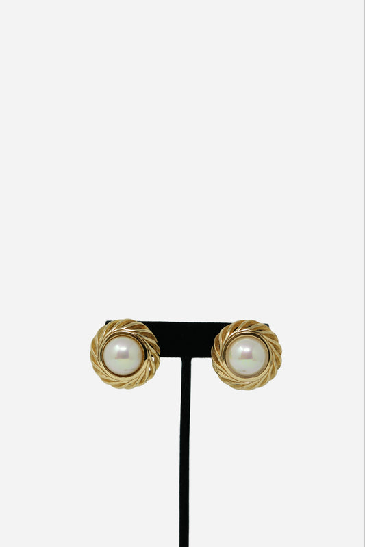 Dior Faux Pearl Button Earrings