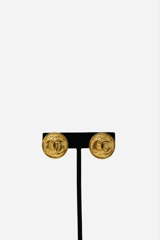 Pre-owned Chanel CC Button Earrings 1994