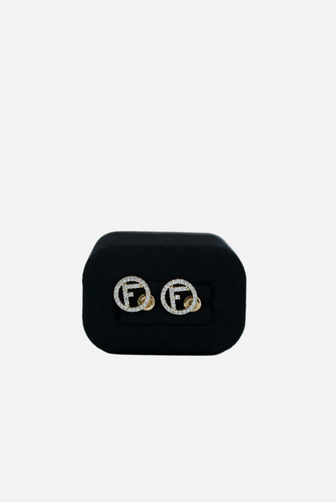 Fendi Logo 'F is Fendi' Rhinestone Gold Earring