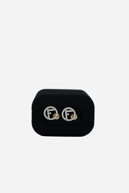Fendi Logo 'F is Fendi' Rhinestone Gold Earring