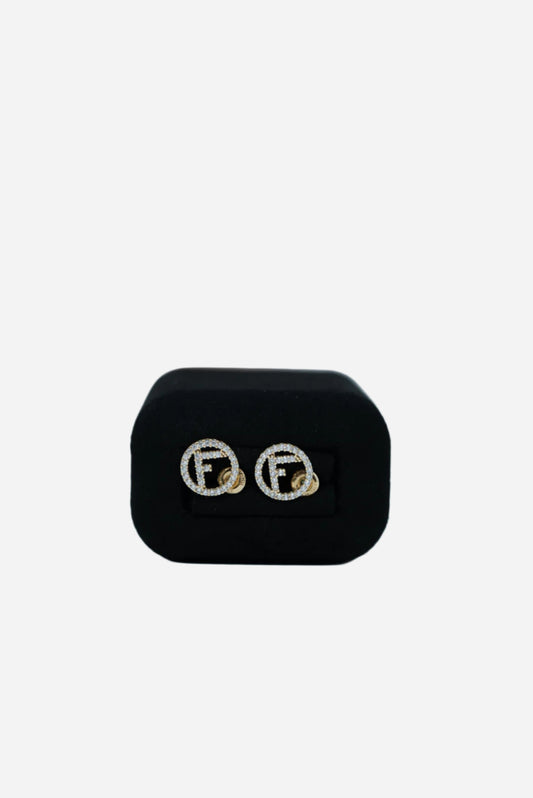Fendi Logo 'F is Fendi' Rhinestone Gold Earring