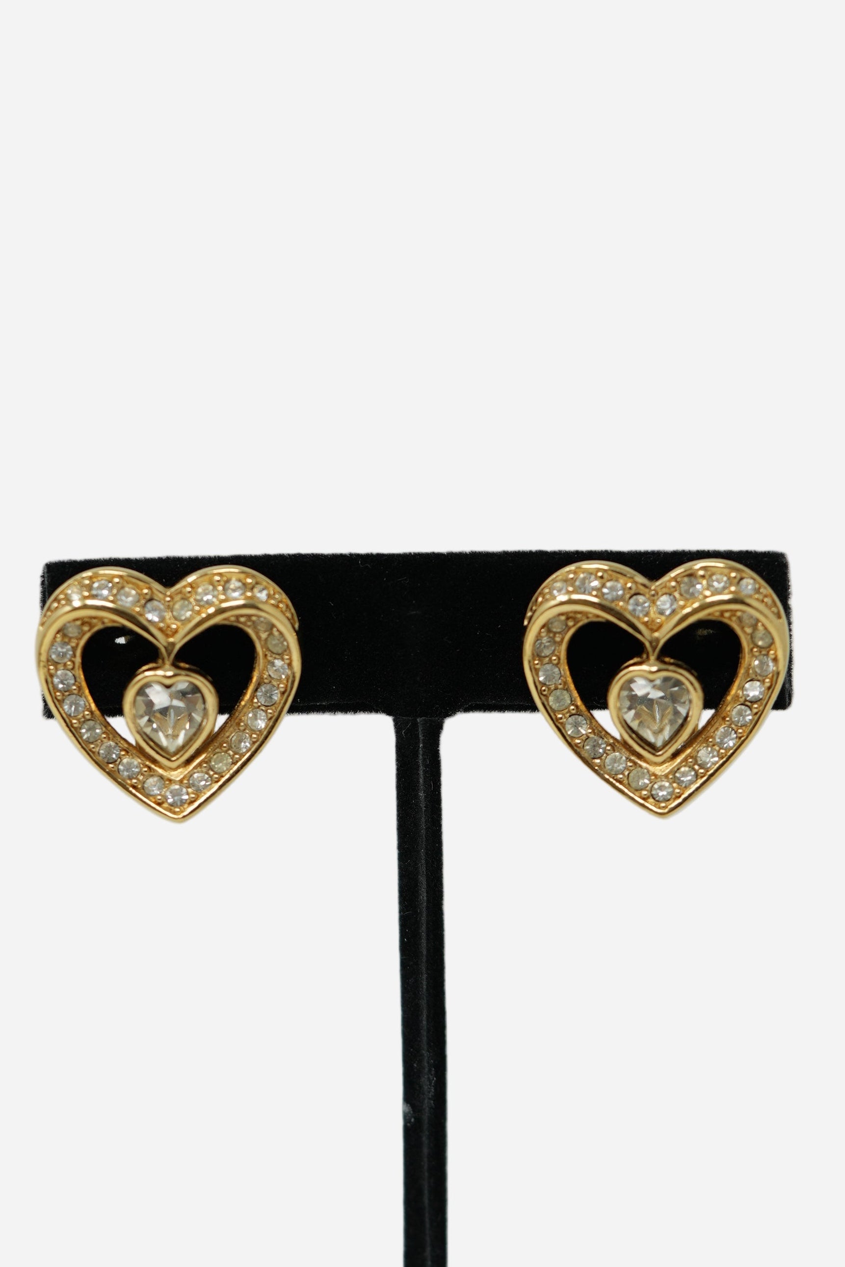 Dior Heart Rhinestone Earrings Clip-on