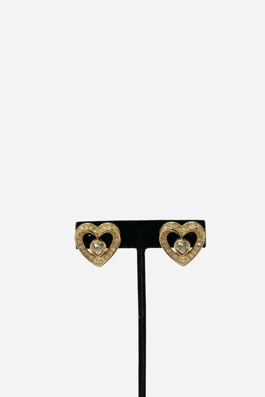 Dior Heart Rhinestone Earrings Clip-on