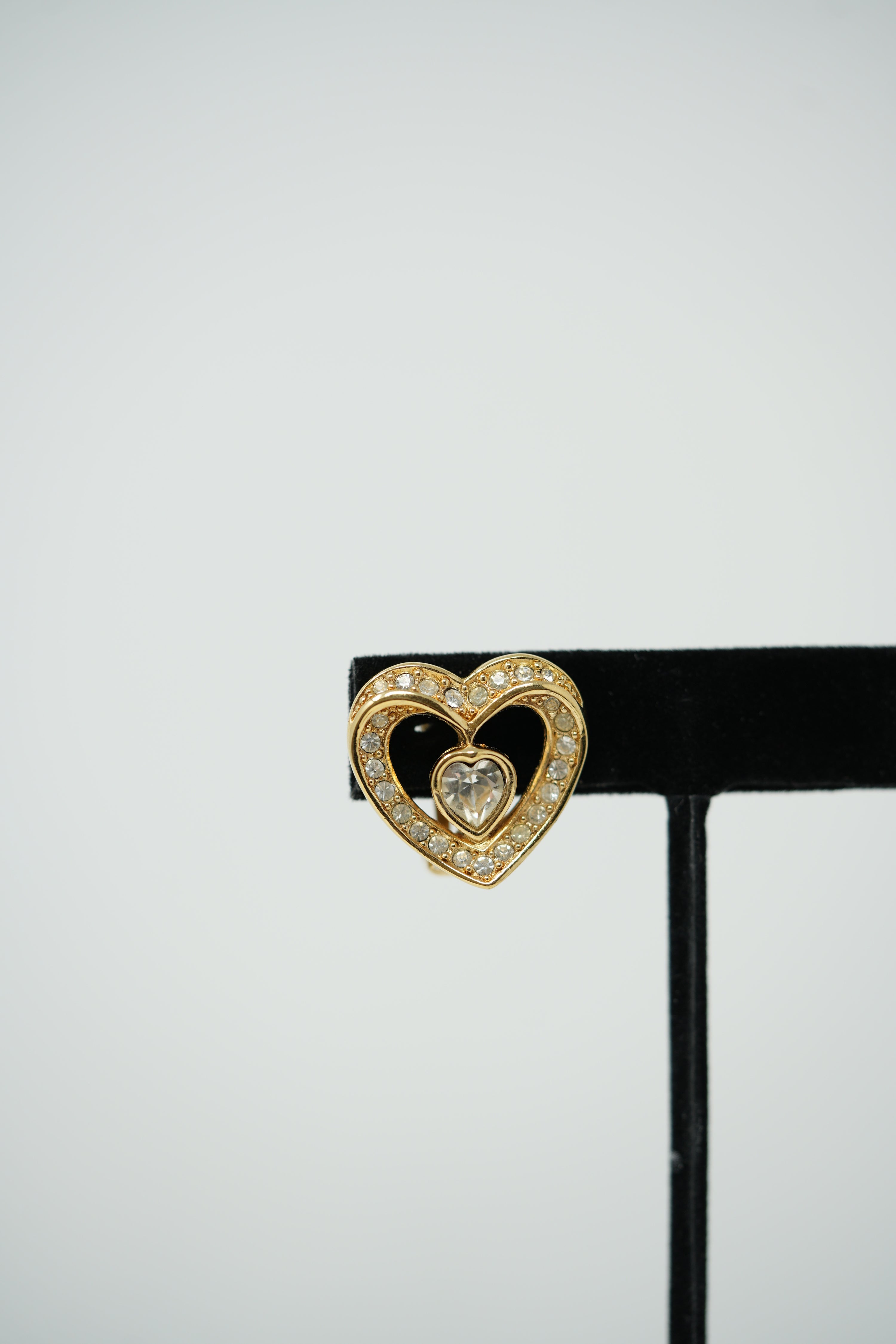 Dior Heart Rhinestone Earrings Clip-on