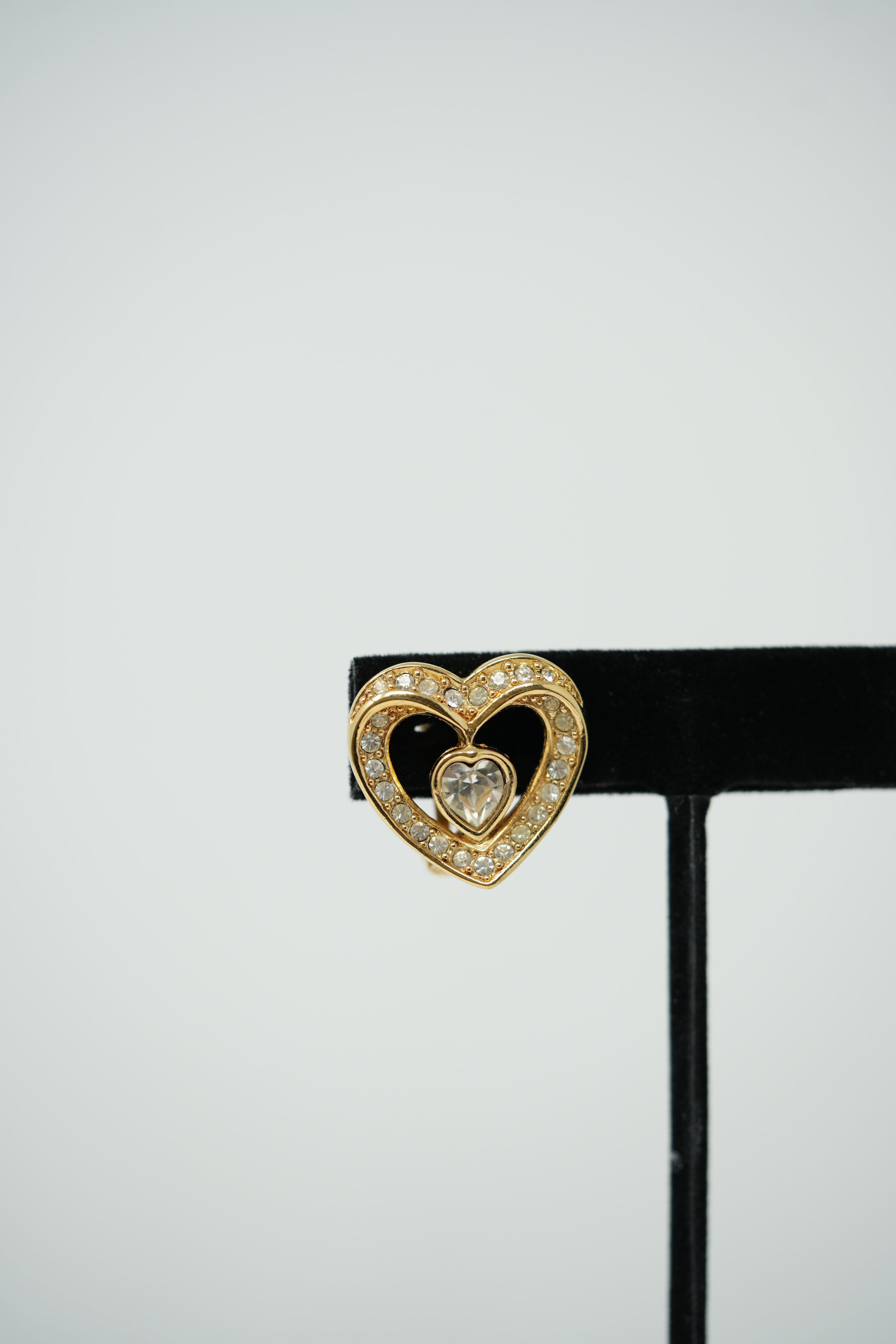 Dior Heart Rhinestone Earrings Clip-on