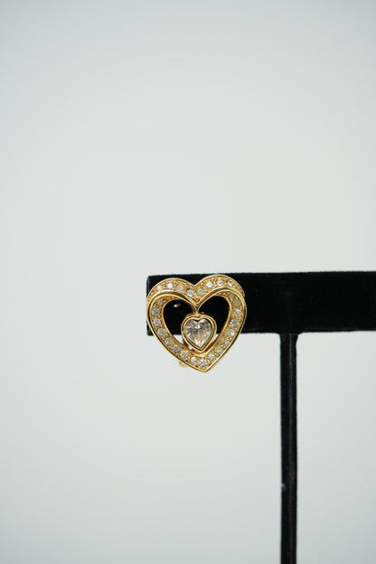 Dior Heart Rhinestone Earrings Clip-on