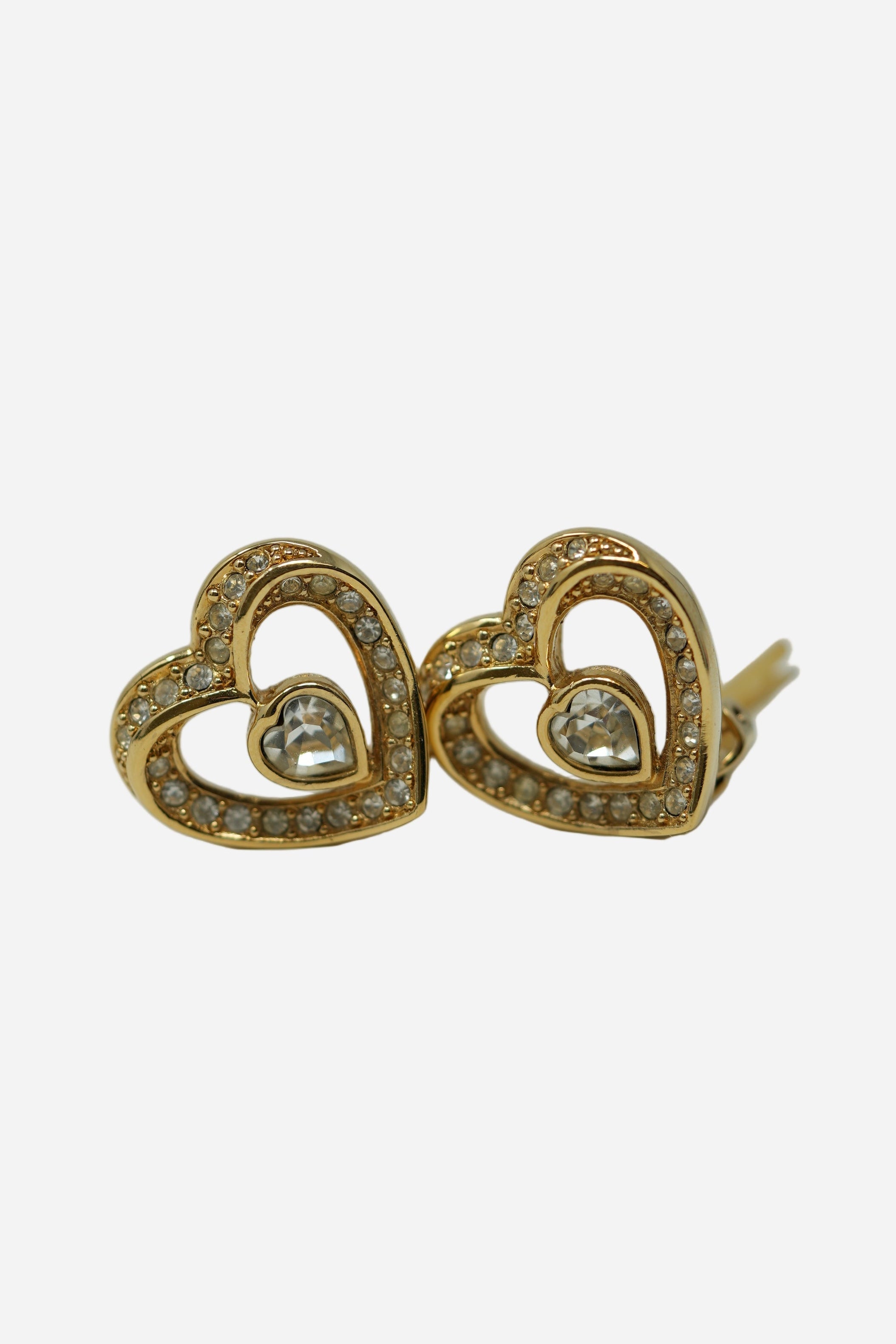 Dior Heart Rhinestone Earrings Clip-on