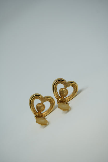 Dior Heart Rhinestone Earrings Clip-on