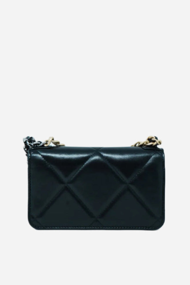 Pre-Owned Chanel 19 Black Lambskin Clutch with Chain