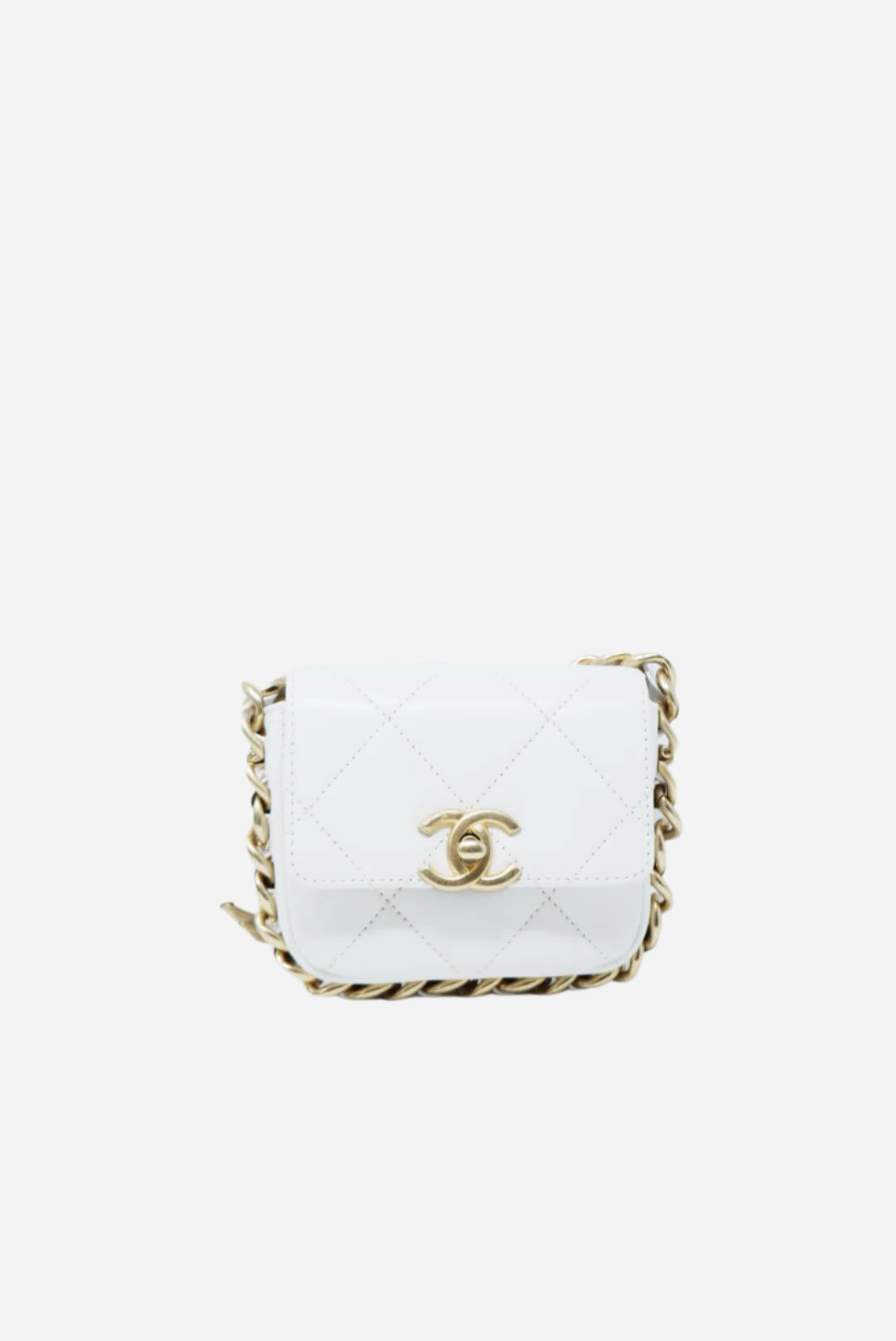 Pre-Owned Chanel Calfskin Mini Framing Chain Flap white