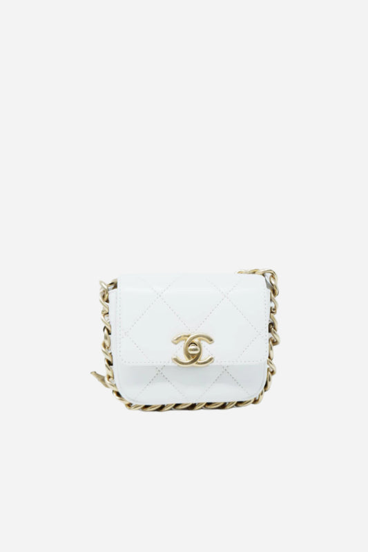 Pre-Owned Chanel Calfskin Mini Framing Chain Flap white