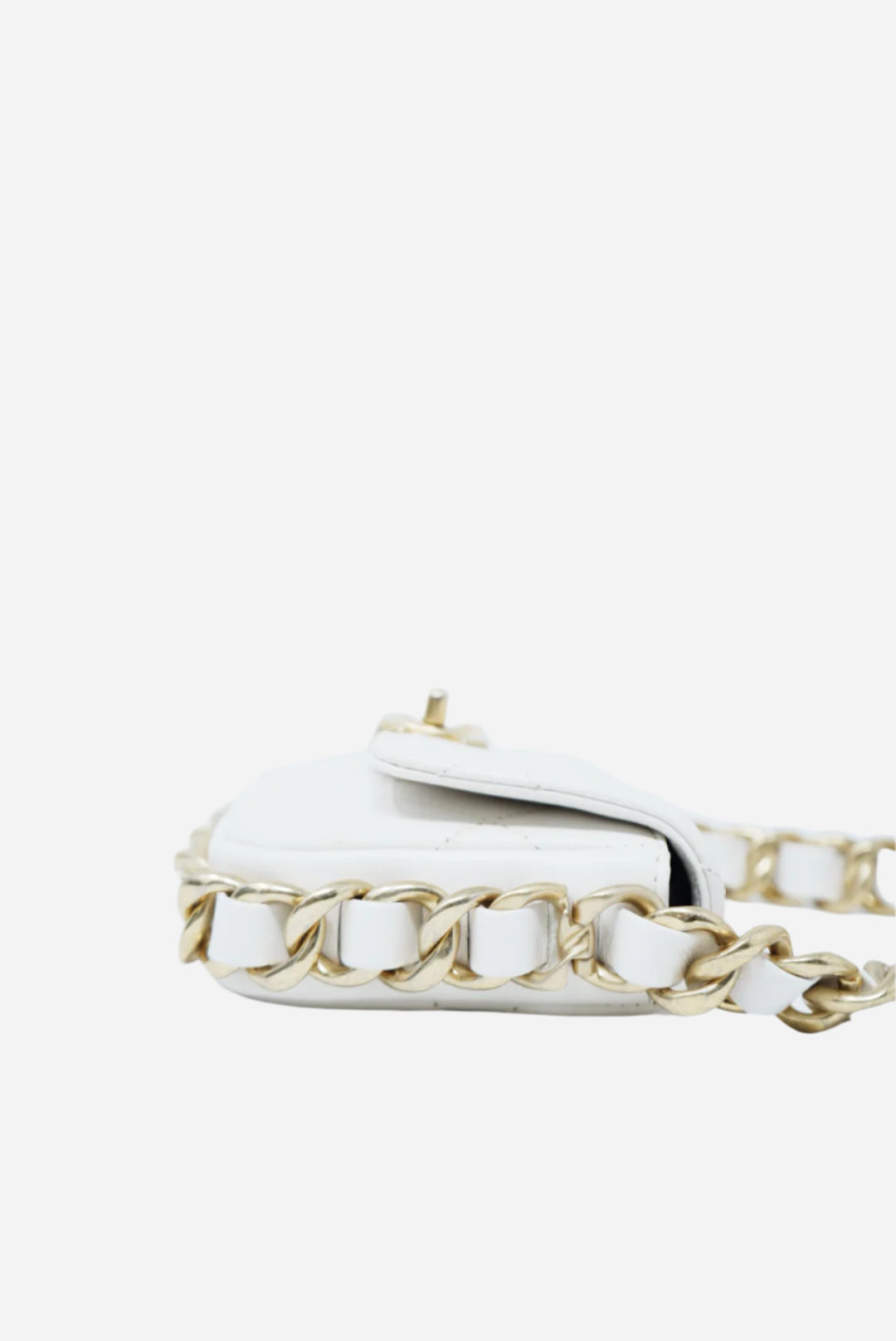 Pre-Owned Chanel Calfskin Mini Framing Chain Flap white