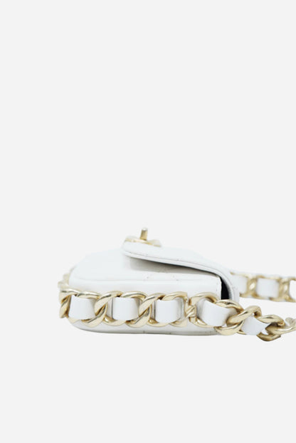 Pre-Owned Chanel Calfskin Mini Framing Chain Flap white