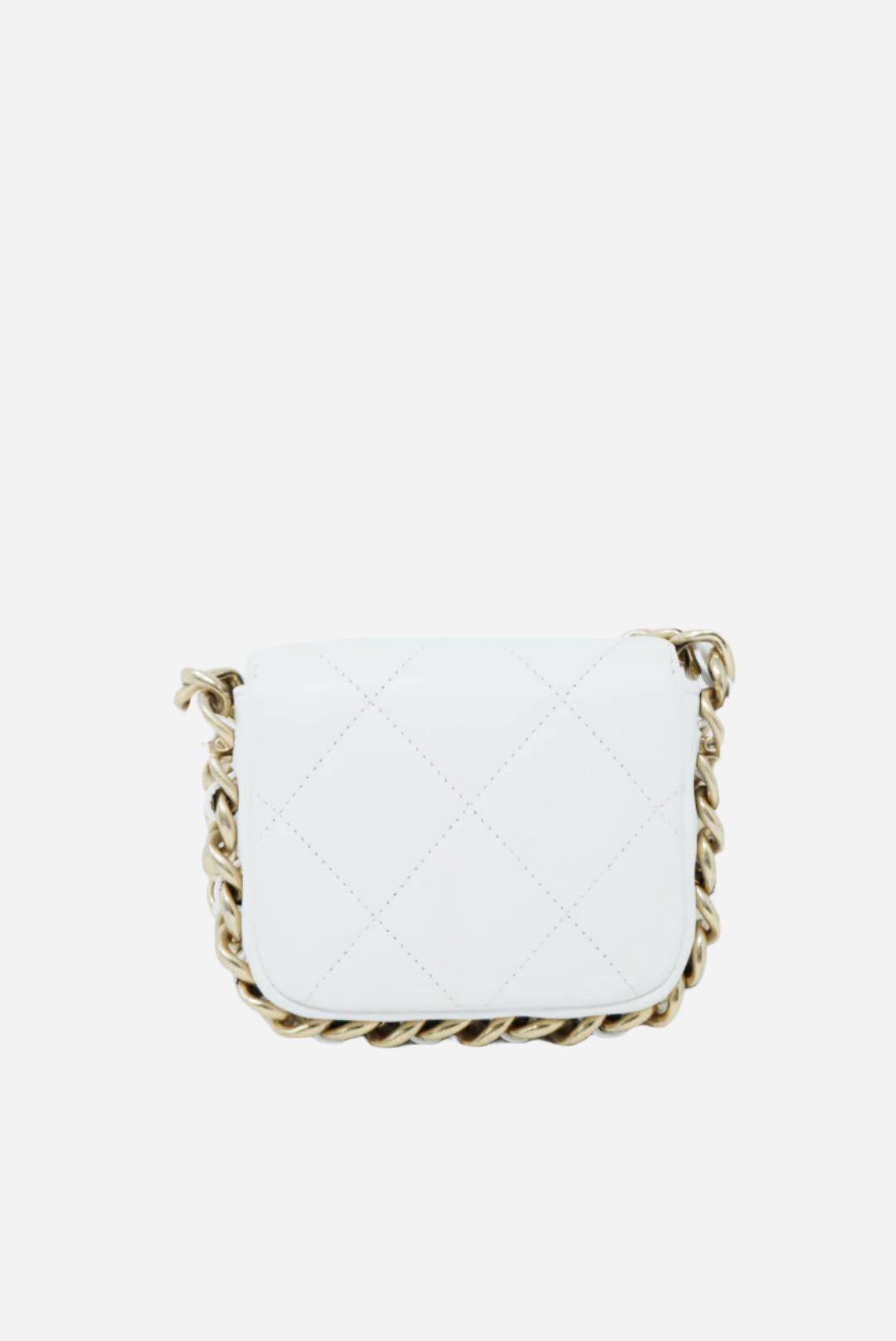 Pre-Owned Chanel Calfskin Mini Framing Chain Flap white