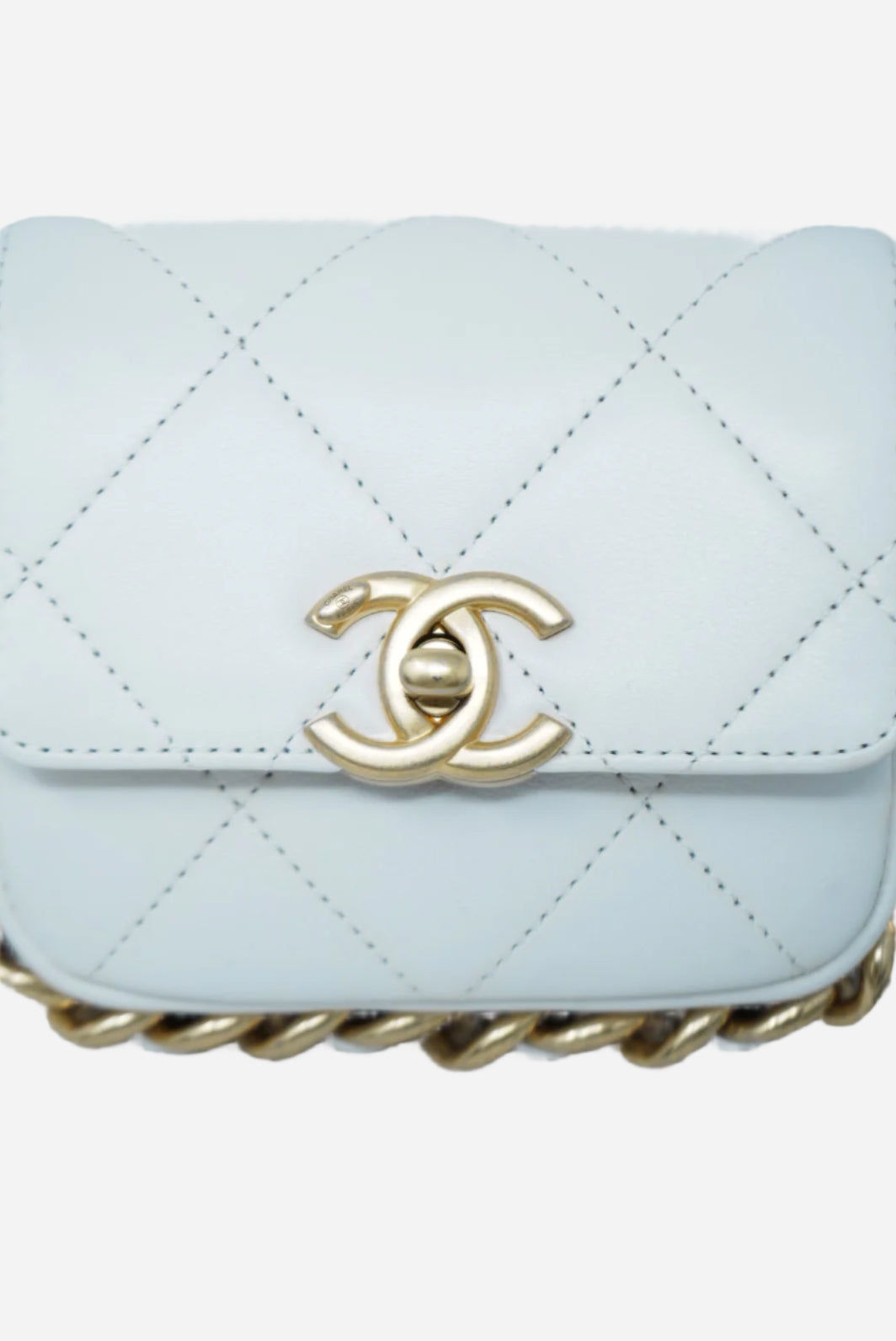 Pre-Owned Chanel Calfskin Mini Framing Chain Flap white