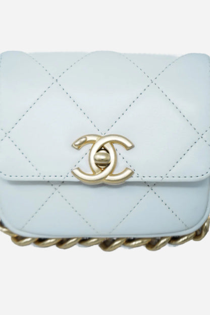 Pre-Owned Chanel Calfskin Mini Framing Chain Flap white