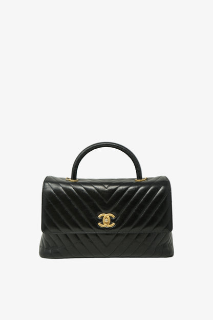 pre-owned Chanel Chevron Coco Handle Medium