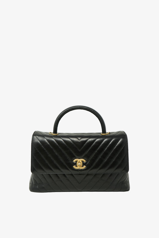 pre-owned Chanel Chevron Coco Handle Medium