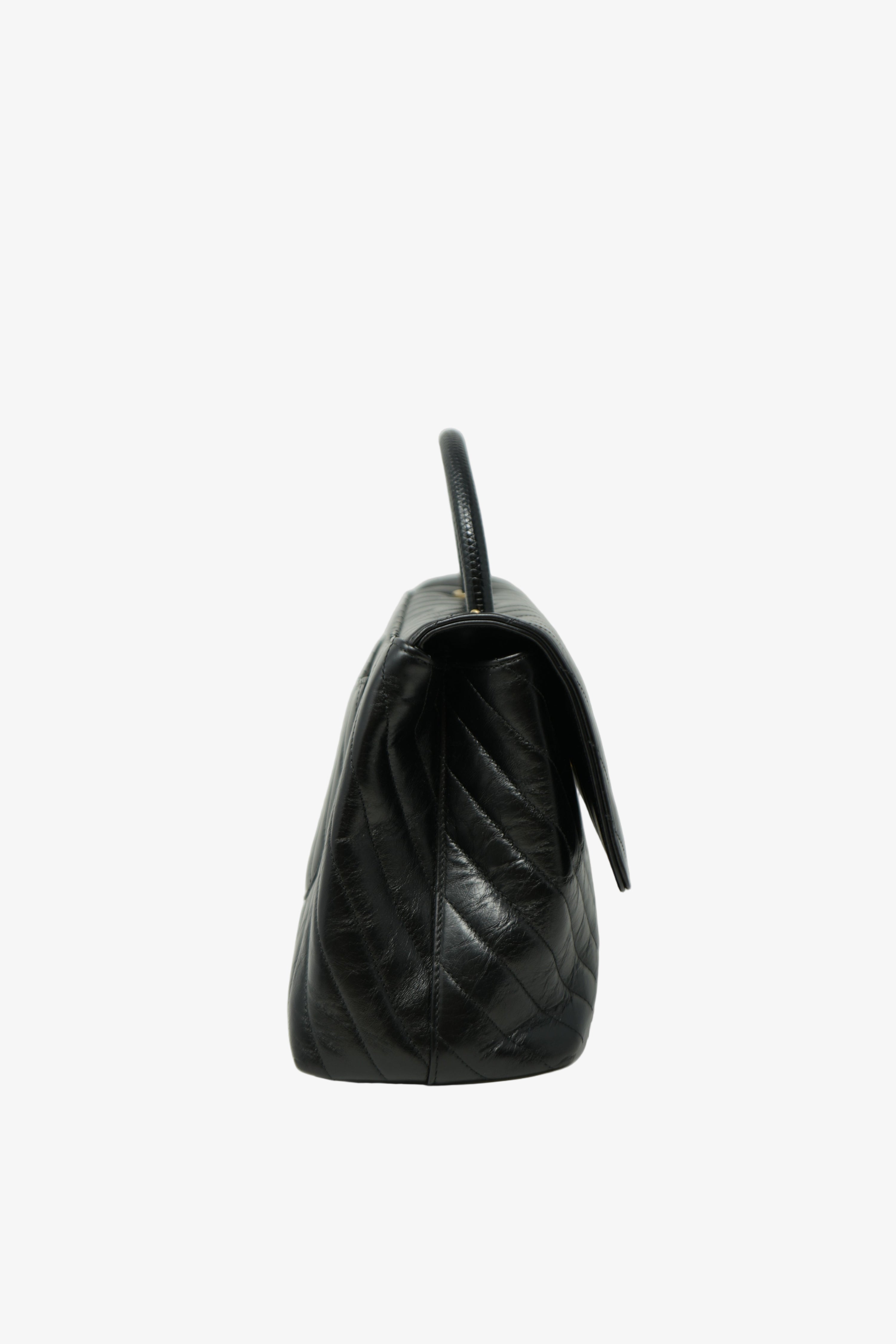 pre-owned Chanel Chevron Coco Handle Medium