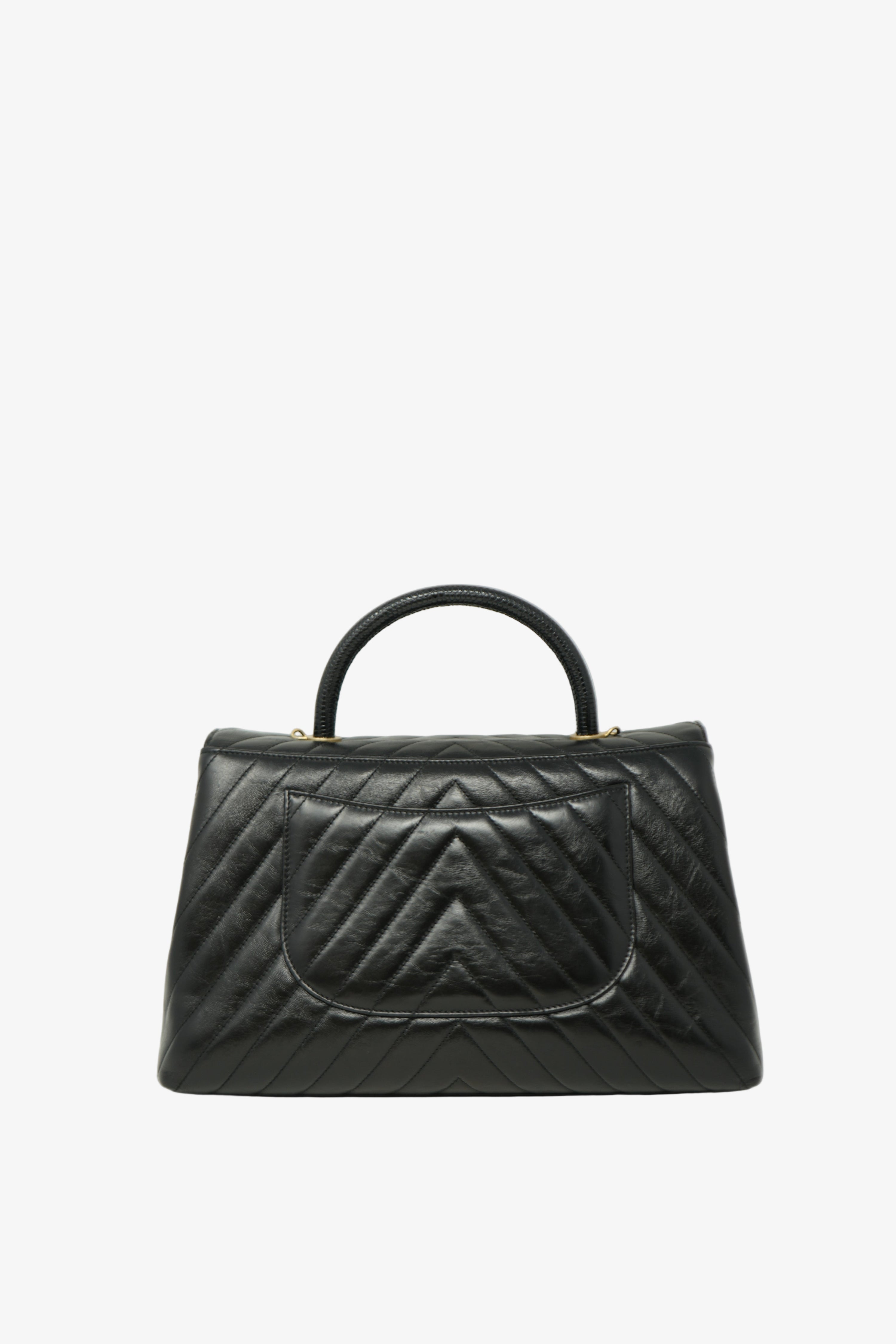 pre-owned Chanel Chevron Coco Handle Medium
