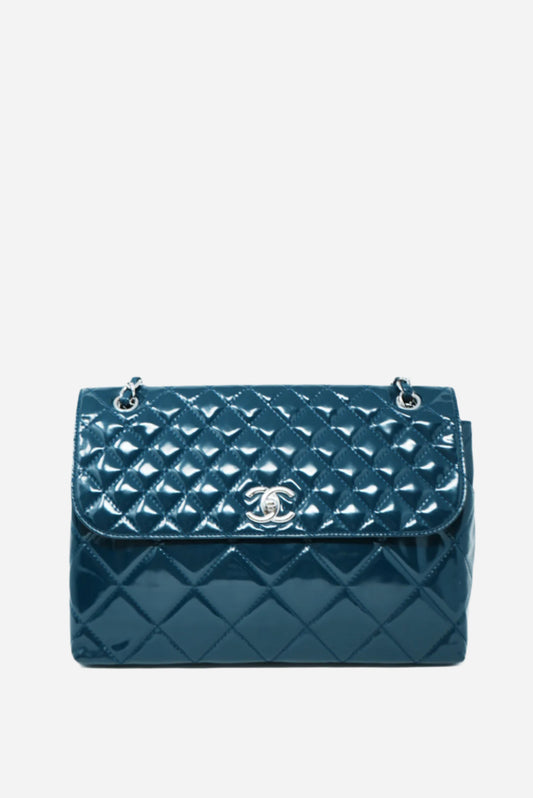 Pre-Owned Chanel Blue Patent Quilted Vinyl Flap Bag 2012