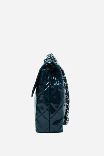 Pre-Owned Chanel Blue Patent Quilted Vinyl Flap Bag 2012
