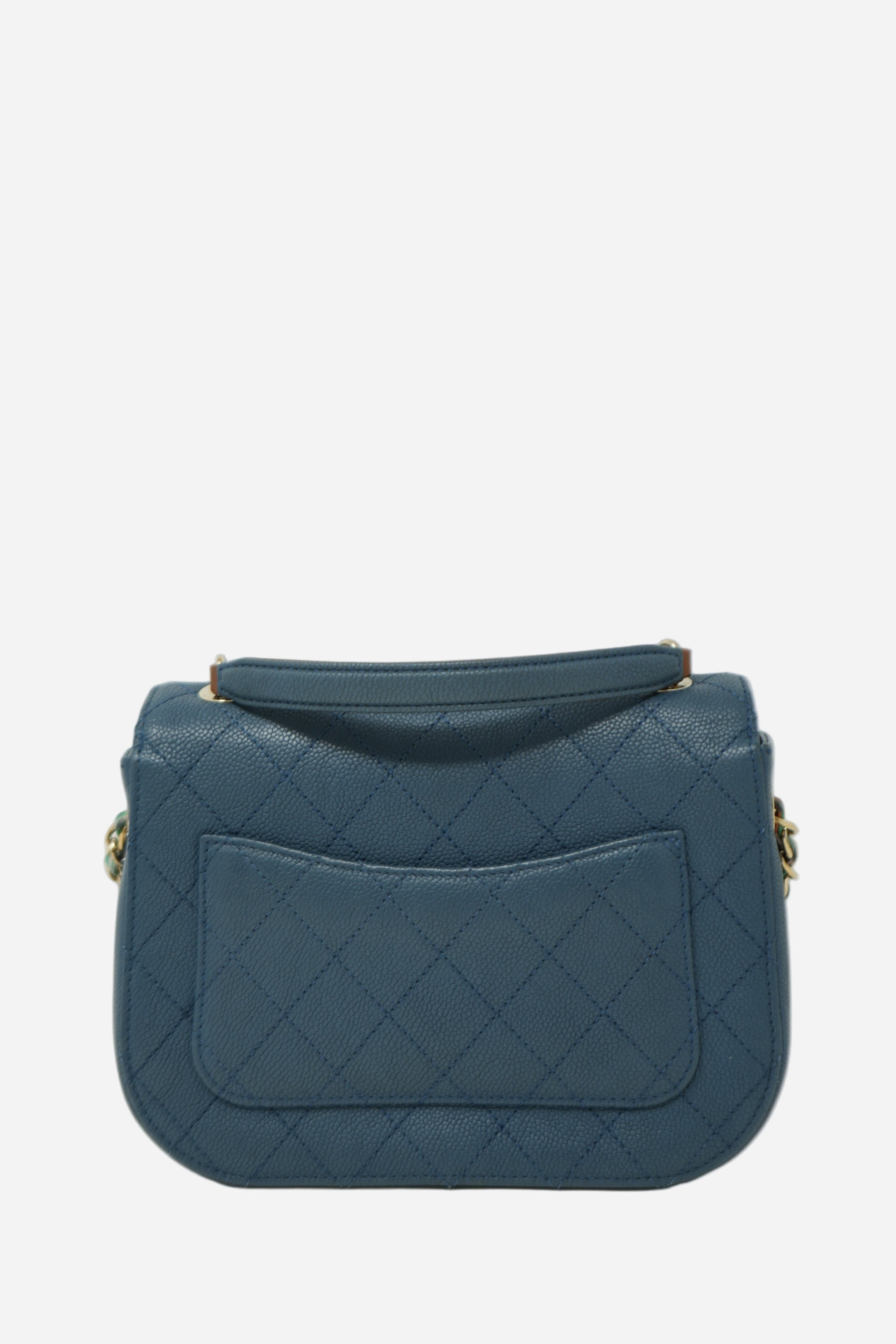 Pre-Owned Chanel 2016 Blue Caviar Cuba Top Handle Flap Bag