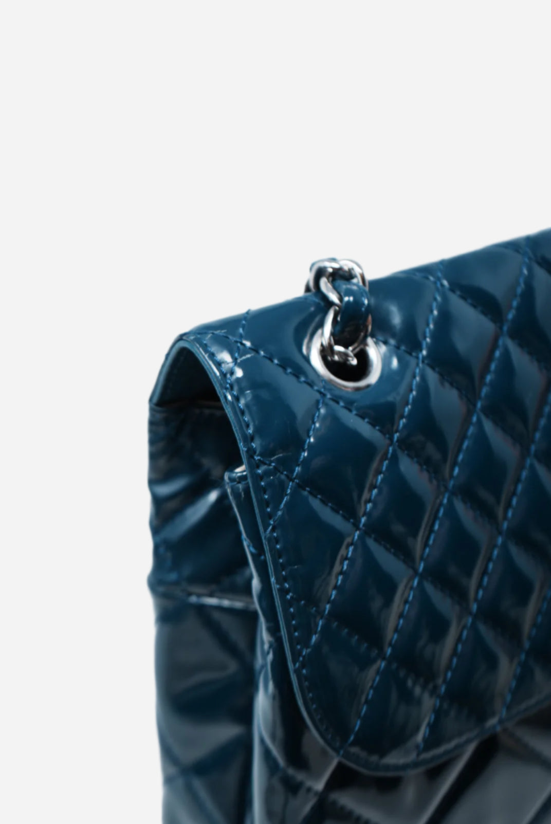 Pre-Owned Chanel Blue Patent Quilted Vinyl Flap Bag 2012