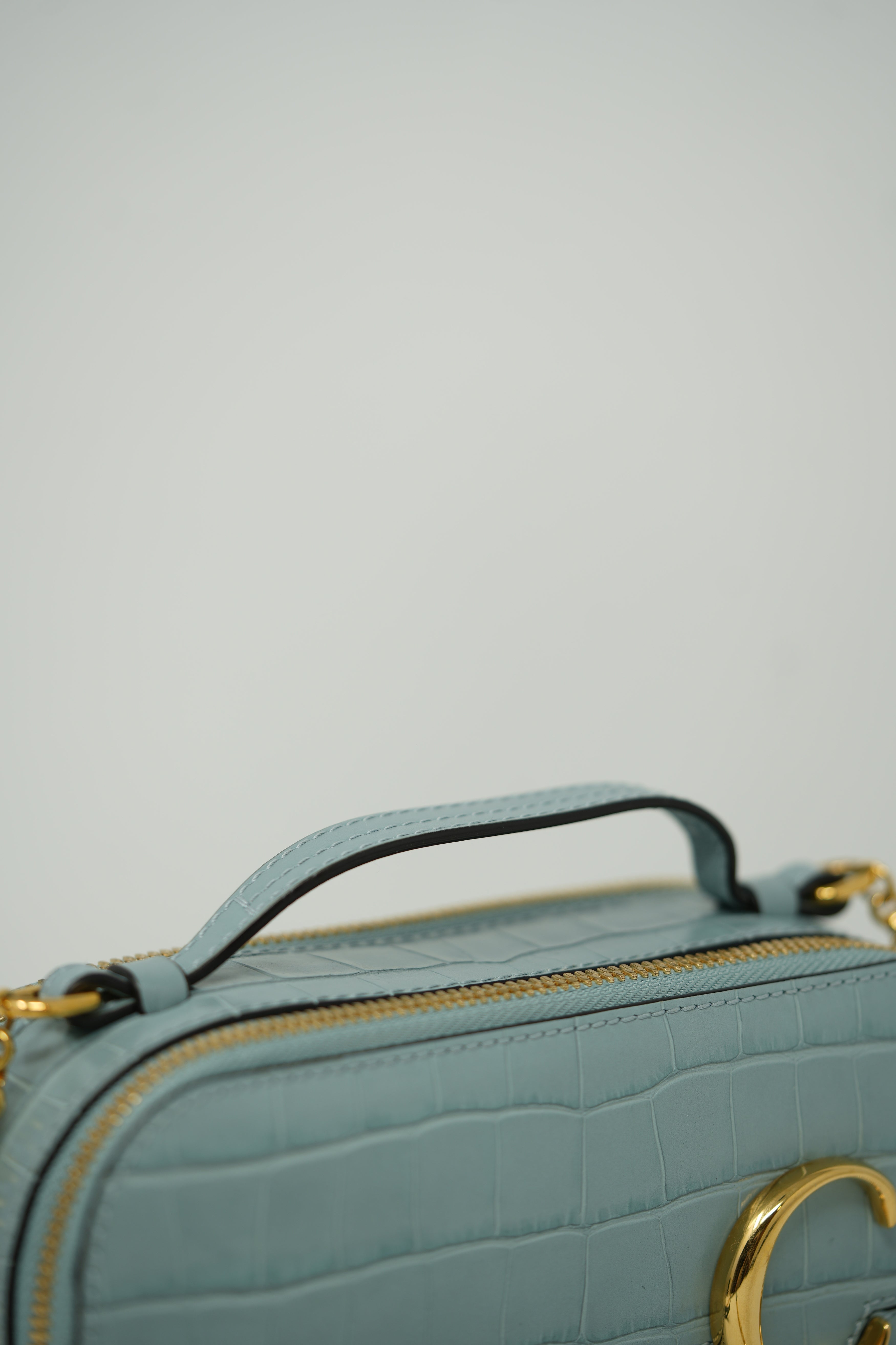 Chloé Blue Leather Crocodile-Embossed Vanity Bag