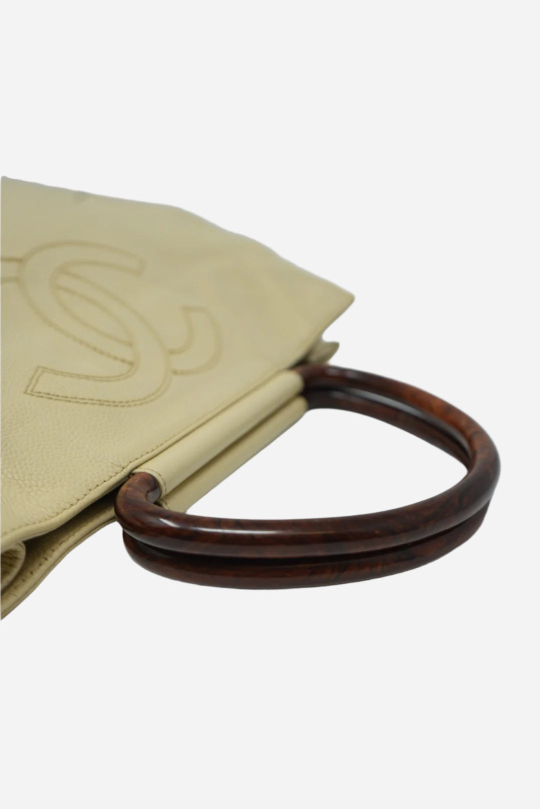 Pre-Owned Chanel Wood Handle Beige Handbag 2000-2002