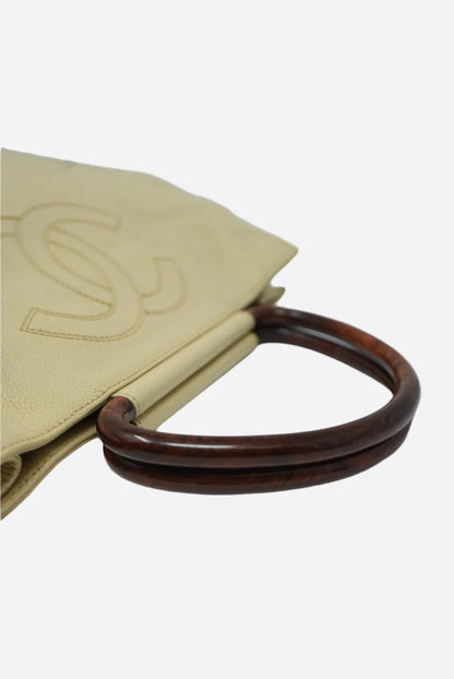 Pre-Owned Chanel Wood Handle Beige Handbag 2000-2002