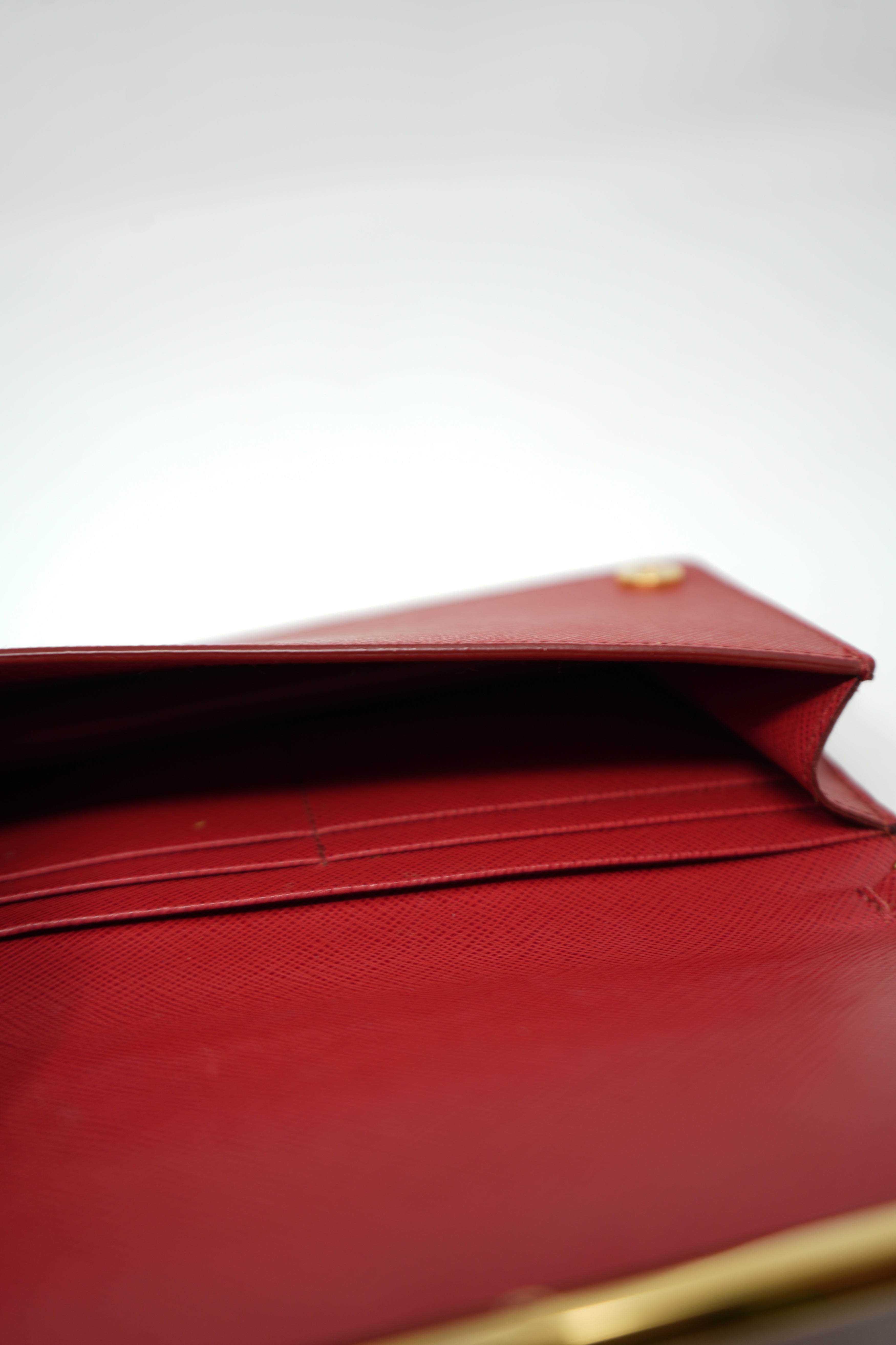 Prada Red Saffiano Leather Metal Bar Chain Wallet